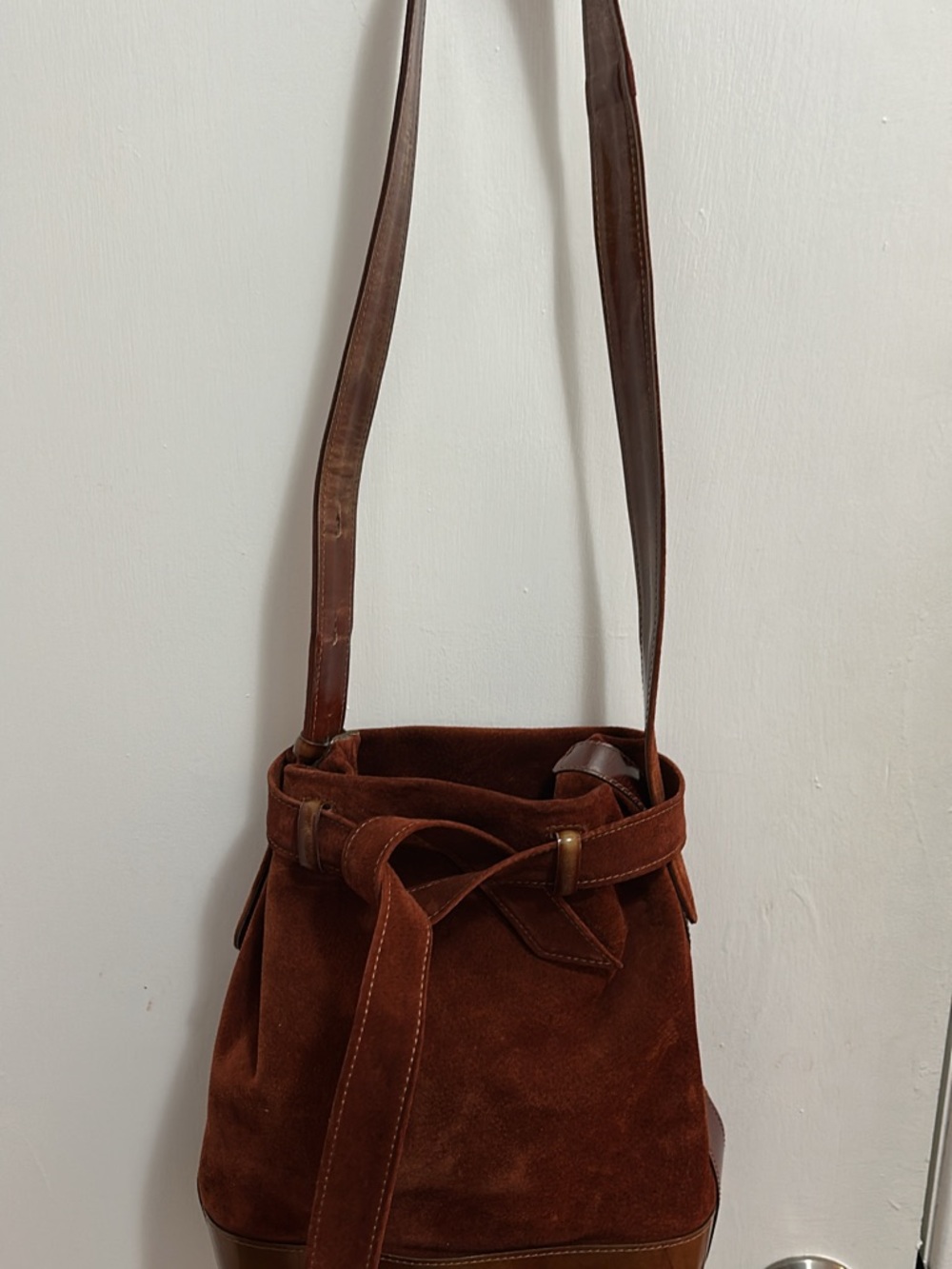 Longchamp Brown Leather and Suede Bucket Bag